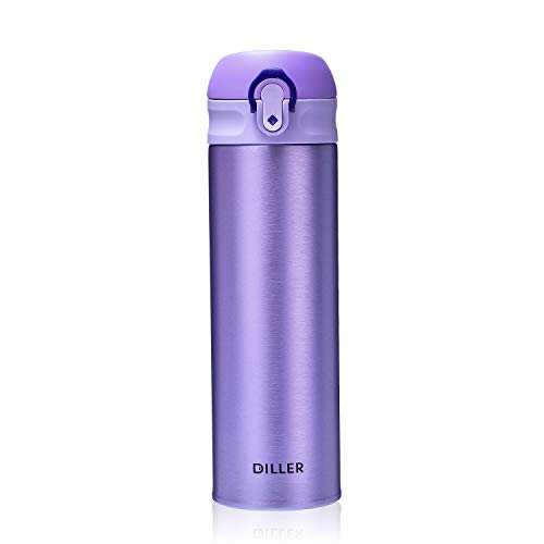 DILLER Vacuum Insulated Water Bottle,Stainless Steel Thermos Coffee Travel Mug BPA-Free Thermos Flask ,Keeps Cold 24H, Hot 12H,17 oz (purple) - Thumbnail 6