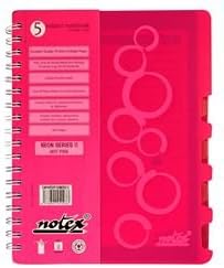 Notex Wirebound Spiral 5 Subject Notebook 150 Sheets 6โx9.5โ Ruled/Lined Paper with Plastic Durable Hard Cover โ Pink โ Pack of 1 โ 8 Fun Colors available โ NOTEX