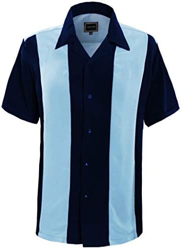 Guytalk Mens Button Down Bowling Shirt, Cuban Style Retro Two Ton Camp Shirt(20 Colors, S-5XL)