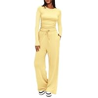 Darong Women's 2 Piece Lounge Sets 2026 Long Sleeve Tops and Wide Leg Pants Set Matching Travel Airport Outfit
