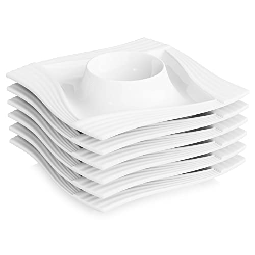 MALACASA, Series Amparo, 6-Piece 4.5" Egg Cups Holder Porcelain Egg Stand Plates (11.5 * 11.5 * 2.5cm),Ivory White