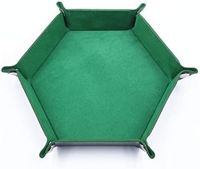 WENDYWU Portable Folding Dice Rolling Tray for use as DND Dice Tray D&D Dice Tray or Dice Game, PU Leather Dice Holder for Dice Games Like RPG, DND and Other Table Games (Green)