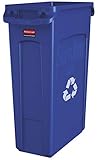Rubbermaid Commercial Products Slim Jim Plastic Rectangular Recycling Bin With Venting Channels, 23 Gallon, Blue Recycling (Fg354007Blue)
