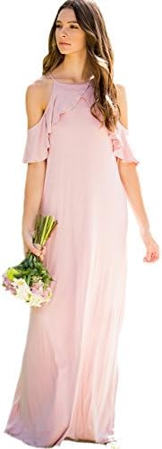 My Space Clothing Women's Ruffle Cold-Shoulder Jersey Maxi Dress (X-Large, Mauve)