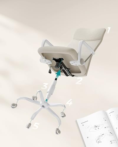 SONGMICS Silla de Oficina Ergonómica, Altura Ajustable, 120 kg | Asiento Giratorio Acolchado y Reclinable, Beige Capuchino, OBN034K01