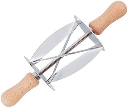Stainless Steel Croissant Cutter Roller Slices with Wood Handle for Croissant Homemade