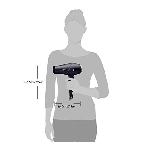 Professional Ionic Hair Dryer CONFU 1875W AC Motor Blow Dryer with Diffuser 2 Concentrators Fast Drying with 3 Heat 2 Speed Settings Cool Shot Button LED Night Light ETL Certified Black - Thumbnail 7