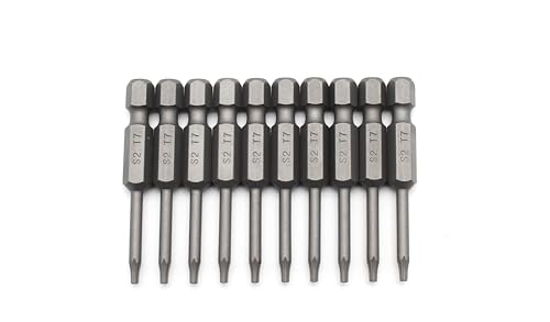 TEMO 10 Pieces T7 Torx Star Head Screwdriver Bit Set, S2 Steel 6 Point T-7 Reduced Round Shaft Screwdriver Insert Bits Hex Shank