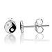 925 Sterling Silver Black White Chinese Yin Yang Round 6 mm Post Stud Earrings