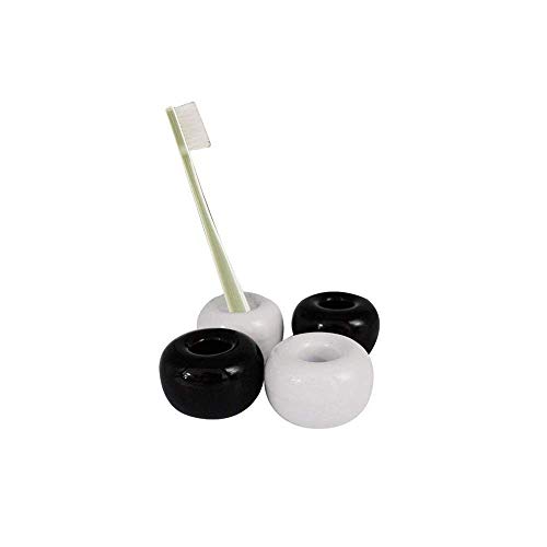 Leoyoubei 4 Pack Mini Ceramic Handmade Toothbrush Holder Shaving Razor, Pens, Stylus ,Stand Ring For Bathroom Vanity Countertops (Couple White /Couple Black)