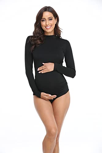 Womens Maternity Long Sleeve Tshirt Classic Side Ruched Tee Top Mama Pregnancy Clothes Photograph Gown Black