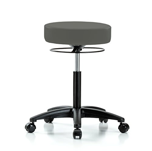 PERCH Stella Rolling Height Adjustable Salon & Spa Stool for Hardwood or Tile | Workbench Height 21-28.5 Inches | 300-Pound Weight Capacity | 12 Year Warranty (Charcoal Vinyl)