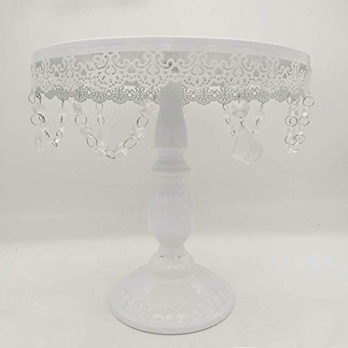 Set of 3 Cake Stand Metal Cupcake Holder with Pendants and Beads for Wedding Baby Shower Birthday Party Cake Dessert Candy Bar Display White