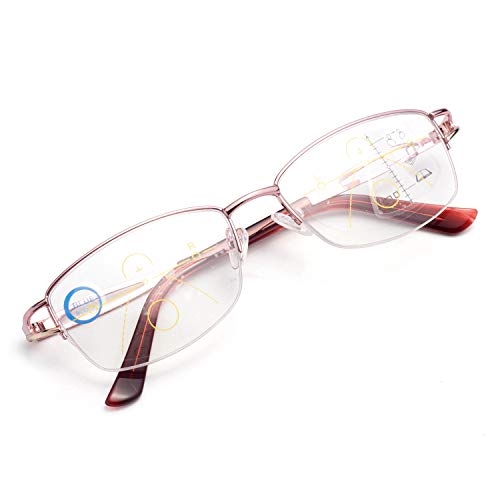 LianSan Womens Progressive Multifocus Computer Reading Glasses Blue Light Blocking Readers for Women Pink 1.00