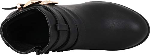 TOP Moda Cl-14 Women's Buckle Straps Stacked Low Heel Ankle Booties,Black,6 - Thumbnail 5