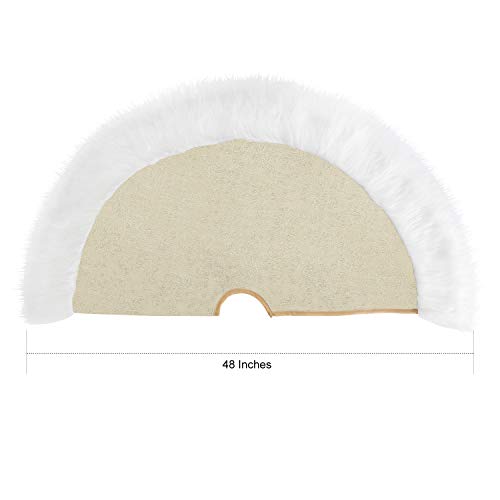 Jellas 3D Embossing Pattern Christmas Tree Skirt, 48 inches Premium Golden Tree Mat for Xmas Holiday with Hand Stitched Luxury White Snow Smooth Fur Edge, for Christmas Decoration Outdoor and Indoor