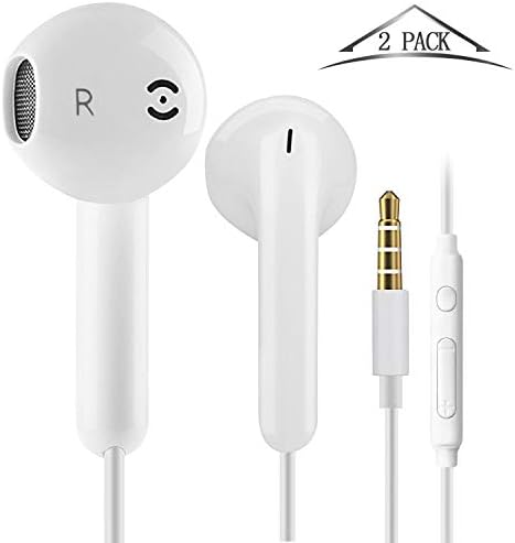 YRKJ 2pack Earphones In-Ear Headphones Isolated Noise Earbuds Built-in Microphone and Remote Control Suitable for all kinds of sports, compatible with Samsung, Huawei, MP3 (2 Pack white)
