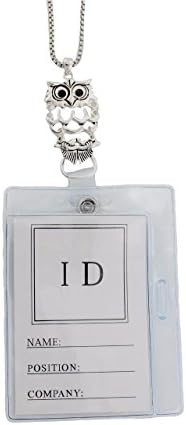Owl Shaped with Black Rhinestone Eyes Silver Tone Lanyard ID Badge Holder Necklace
