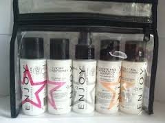 ENJOY HAIR CARE TRAVEL SET 5 BOTTLES OF 2 OZ EACH!! SULFATE FREE SHAMPOO,CONDITIONER,CONDITIONER SPRAY,LUXURY SHAMPOO AND LUXURY CONDITIONER.