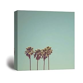 Square Canvas Wall Art - Retro Style Tall Palm Trees in California - Giclee Print Gallery Wrap Modern Home Art Ready to Hang - 12x12 inches