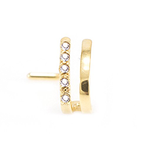 Pierce Plex Nose Ring Double Faux Hoop L-Shape with Clear Cz Nose Stud Gauge 18G (1mm), Length: 5/16" (8mm)