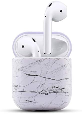 HIDAHE AirPods 2 Case, Case for Airpods Case, Cute Airpods Skin, Bling Leather Case Girls Kids Protective Cover Case Compatible for Airpods 1 & 2 Charging Case, White Marble
