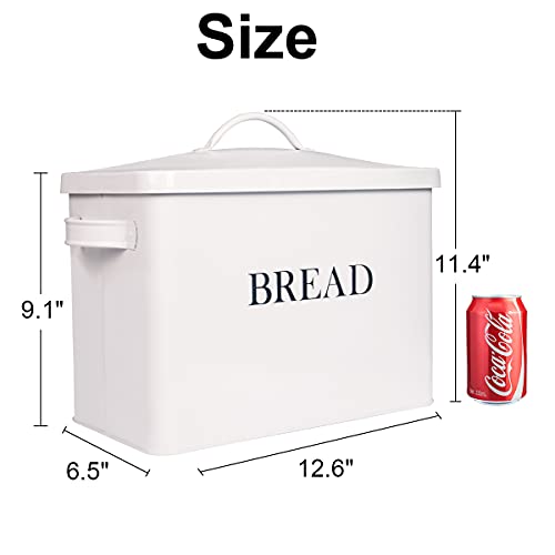 Extra Large White Bread box Vertical Vintage Metal Bread Bin With Lid