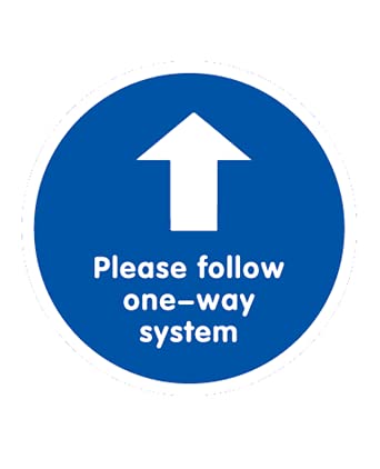 Vinyl One Way System Arrow Floor Sticker Safety Sign, Removable, Anti-Slip, Self-Adhesive - Please Follow One-Way System Social Distancing Sign (220mm x 220mm) (BlueWhite)