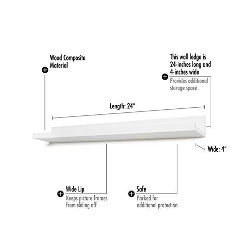 Americanflat 24 Inch White Floating Shelf with Lip Long Wall Mounted