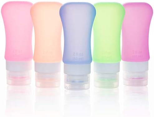 Wifzu 5 Pack 2oz Silicone Travel Bottles & TSA Approved Frosted Toiletry Bag Quart Size Kit, Leak Proof Cosmetic Containers & Accessories for Liquids, Shampoo, Conditioner, Lotion