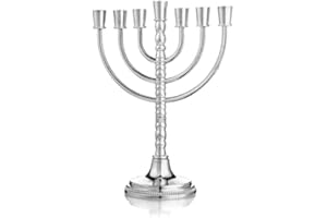 YU FENG 12 Tribes of Israel Menorah, Jerusalem Temple 7 Branch for Shabbat Jewish Candle Holder (6.6 Inches, Silver)