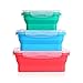 Collapsible silicone food storage containers w/BPA free airtight plastic lids-Set of 3 small and large meal cereal prep container bowl kitchen pantry organization, kids lunch boxes-Microwave & freezer