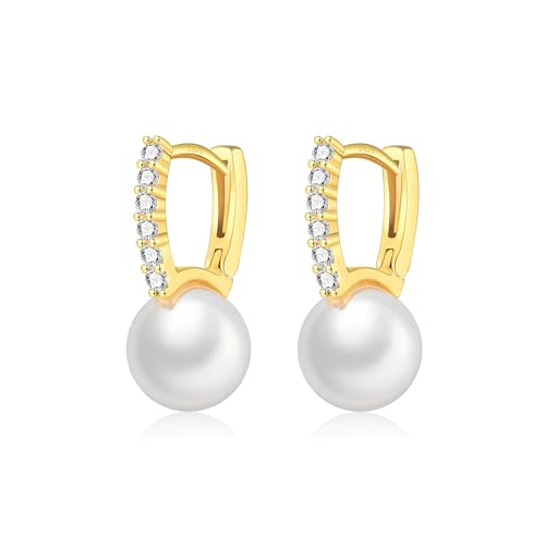 GULICX Pearl Earrings for Women, 925 Sterling Silver Post Pearl Huggie Hoop Earrings Drop Earrings Elegant Wedding Jewelry Gifts