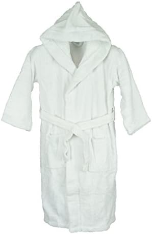 Silken Kids Teenagers Boys Hooded Robe Unisex 100% Turkish Cotton Terry Bathrobe (X-Large 44" Length (12+ Ages), White)