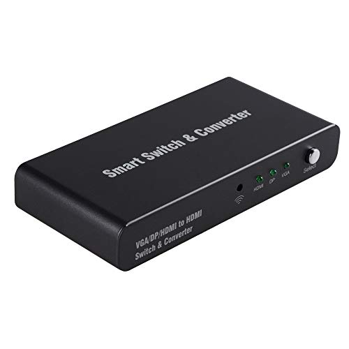 TFIVE 3x1 HDMI+VGA+ DisplayPort to HDMI Converter KVM Switch w/Automatic and Priority Switching – Multi-Format HDMI and VGA to HDMI Switch – 1080p,for PC Laptop Display Computer Mac Projector PS4