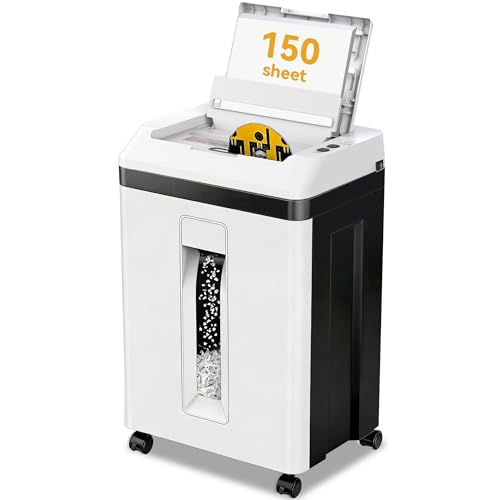 QUIETLEMON 150-Sheet Paper Shredder Heavy Duty, Micro Cut and CDs/Cards, P5 Ultra Security, 60 Min Non Stop Shredder for Home Office, 5.3 Gallon Bin with Wheels, <60 dB (OL289)