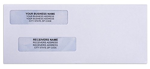 500 Envelopes for Busines Checks, Double Window For Addresses, Inner Pattern for Security Mailing ~Quickbooks Checks Fits Perfect~ Computer Printed Checks Envelope, Gummed Seal -Box of 500-