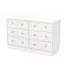 South Shore Litchi 6-Drawer Double Dresser, Pure White with Nickel Finish Knobs