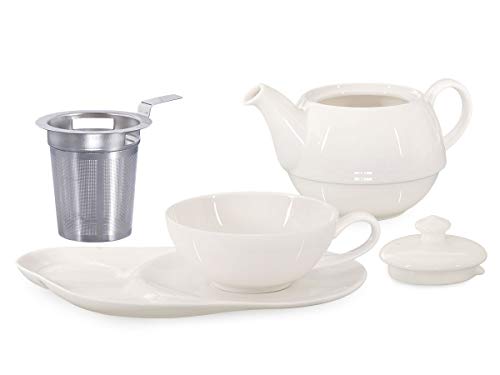 Buchensee Tea for One mit Sieb Lena 500ml aus Crystal Bone China Porzellan in fein-cremigem WeiÃ. Teekanne + Teetasse + Untersetzer mit Ablageflächen – Bild 4