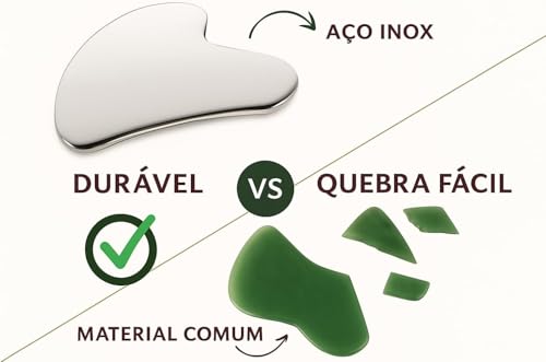 Pedra Gua Sha Inox Profissional – Massageador Facial e Corporal Anatômico, Drenagem Linfática e Lifting Natural, Aço Inoxidável Médico, Reutilizável e Higiênico (Inclui Bolsinha Protetora)
