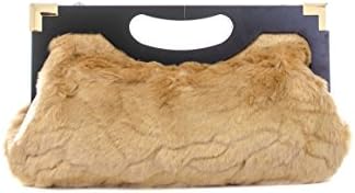 L.COLETTE Premium Fur Wood Handle Design with Chain Strap Clutch Bag 14583
