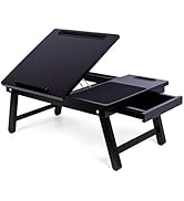 BIRDROCK HOME Bamboo Laptop Bed Lap Tray - Multi-Position Adjustable Tilt Surface - Pull Down Leg...