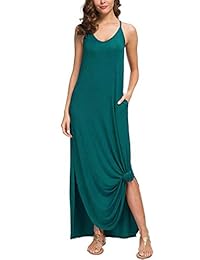 Donnalla Vestido de verano para mujer, casual, suelto, cuello en V, con tirantes, sin mangas, con abertura en la parte superior