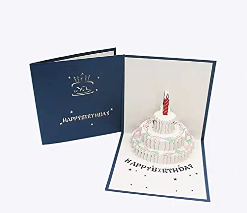 3D Handmade Pop Up Birthday Cake Music LED Light Greeting Card with Envelope in Unique Style - Concealed Electronic No Exposed Wires – Great Gifts for Friends, Kids, Parents and Family