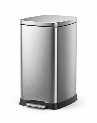 Foot Pedal Trash Can with Soft-Close Lid – Stainless Steel Trash Bin with Removable Inner Bucket, Hands-Free Pedal Garbage Bin for Kitchen, Bathroom, Office & Bedroom - Silver 20L