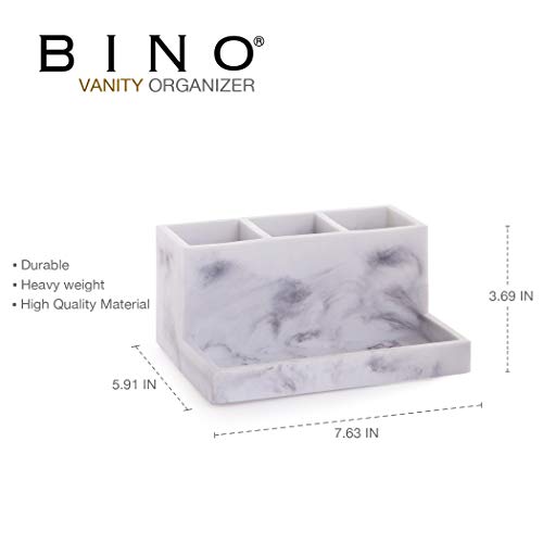 BINO Multi Purpose 3 Compartment Organizer with Tray - Makeup Brush Holder Makeup Brush Organizer Holder Makeup Holder Organizer Toothbrush Holder Marble Bathroom Accessories (Matte Marble)