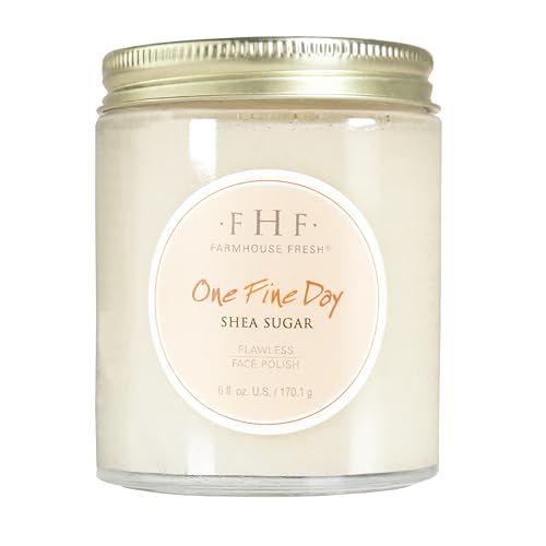 FARMHOUSE FRESH FACE EXFOLIATOR, SUGAR FACE SCRUB, GENTLE EXFOLIATING FACE CLEANSER WITH SHEA BUTTER. ONE FINE DAY FLAWLESS FACE POLISH. 6 FL OZ