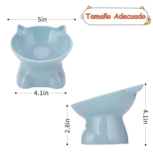 XJZWHN 2 Pcs Platos para Gato, Cuenco Elevados para Gato con 15° Inclinación Diseño Ergonómico, Proteger la Columna Cervical, Inclinable Tazón para Gatos, Cachorro