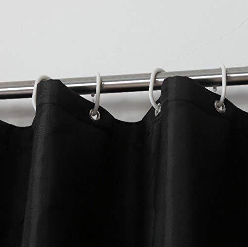Waterproof Shower Curtain, Mildew-Free Bathroom Curtain with Plastic 12 Hooks, Polyester Fabric, Width 180 x Length 200 cm (Black)