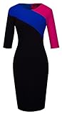 HOMEYEE Women's Elegant Patchwork Half Sleeve Business Bodycon Pencil Dress 449 (8, Pink + Blue + Black)